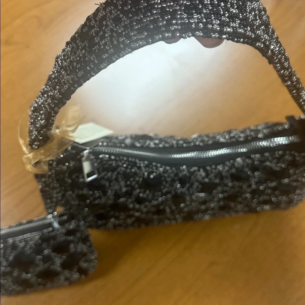 From India to you Black and silver beaded and glass stone shoulder bag and pouch - Picture 5 of 7